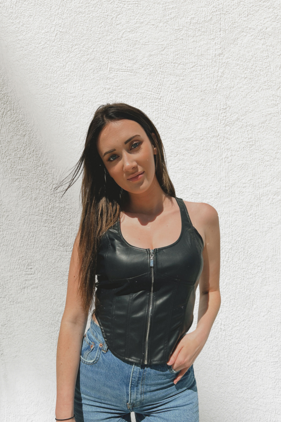 Black Betty Leather Zip Up Top