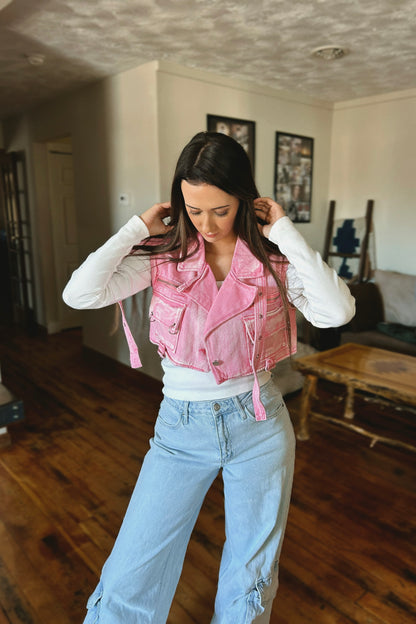 Strawberry Rocket Denim Vest