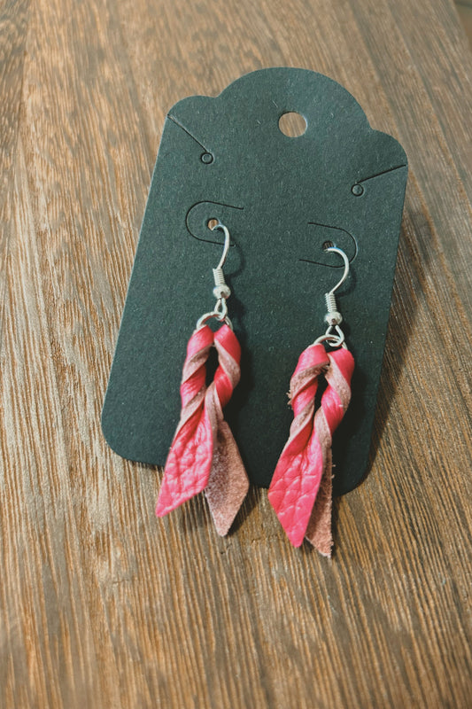 Mini Pink Leather Earrings