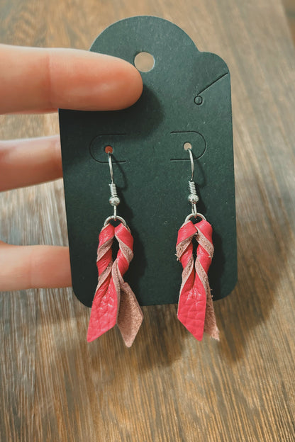 Mini Pink Leather Earrings